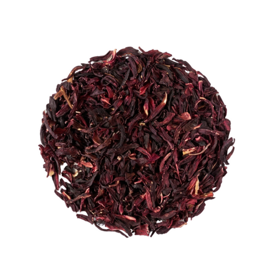Dried hibiscus flowers on a white background